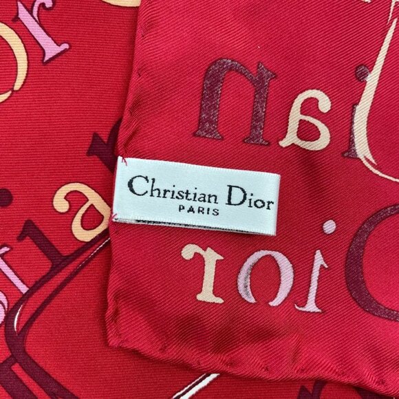 Dior Christian Scarf Silk Logo Back Red - Picture 7 of 7